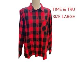 NWT TIME & TRU WOMENS BUFFALO PLAID LONG SLEEVE SHIRT SIZE LARGE